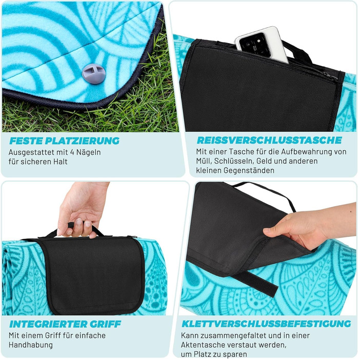 Водонепроникний плед для пікніка Gucass 200x200 см - Плед для пляжу, кемпінгу, BBQ, пікніка