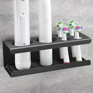 Тримач для електричної зубної щітки, нержавіюча сталь, настінний, без свердління, чорний | Тримач для насадок