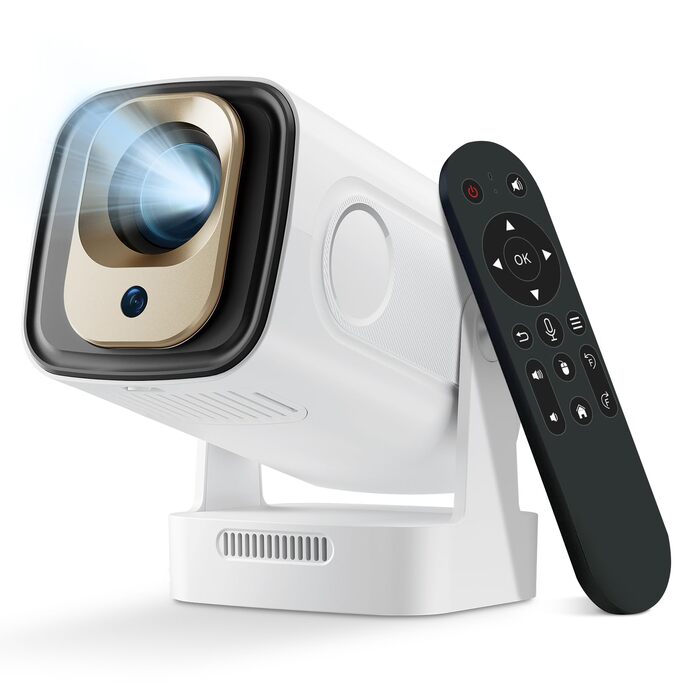 Міні проєктор Smart Beamer 4K 1080P з Android 11, WiFi 6, BT5.0, 180° поворотний, для дому та вулиці, сумісний з Android/iPhone/PC/Mac/Switch, білий (чорний + білий)