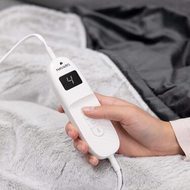 Електрична ковдра Navaris XXL з підігрівом 180x130 см, 3 режими, автовимкнення, пральна, м'яка, темно-сіра (сіра/біле штучне хутро)