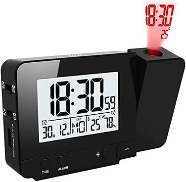Projection Alarm Clock Digital Clock with Time, Temperature Projection, Dual Alarm, Humidity, Snooze, Timer, Calendar, USB Port (Black)