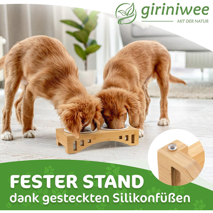 Миска для котів та тварин з бамбукового каркасу, подвійна керамічна миска 400 мл, для кошенят, собак, тварин