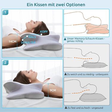 DONAMA Memory Foam Pillow Head Pillow Neck Pillow Ergonomic Side Sleeper Pillow for Side, Back & Stomach Sleepers