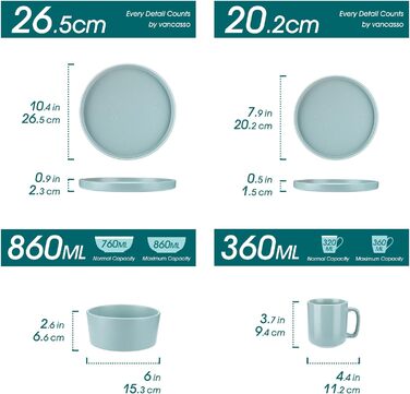 Набір посуду Vancasso SESAM Serie з каменю, 16 предметів, для 4-12 осіб. Тарілки, миски, чашки, скандинавський дизайн, темно-сірий, сірий, блакитний, зелений