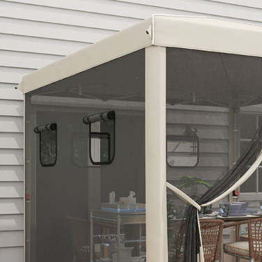 Outsunny Folding Gazebo 3x3m with 4 Mosquito Curtains, UV Protection, Pop-Up Design, Window & Carry Bag, Beige for Garden Parties