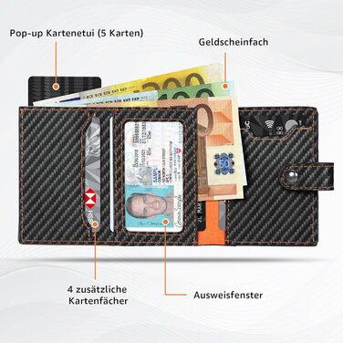 Чоловічий гаманець TENBST з відділом для дрібниць та захистом RFID, Slim Wallet, картхолдер, гаманець-картхолдер, 10 відділень для карток, помаранчевий (помаранчево-чорний)