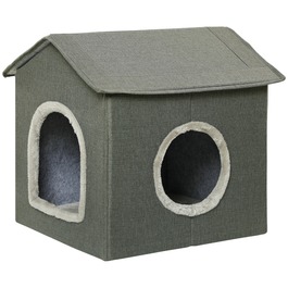 PawHut Cat Cave House Shape with Washable Cushion, Cozy Cat Snuggle Cave with Two Doors, 39 x 43.5 x 40.5 cm, Grey