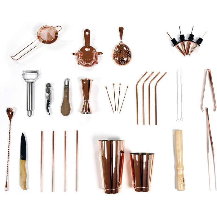 Набір для коктейлів SKY FISH | 32 частини | Преміум набір бармена для дому та бару | Набір для змішування коктейлів професійний | Рожеве золото | Ручне миття. Мідь, рожеве золото
