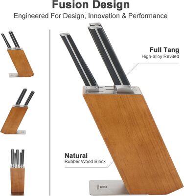 Набір ножів у блоці 13 предметів з нержавіючої сталі з ергономічними ручками, набір кухонних ножів для кухні, дерев'яний блок з шкіряним ремінцем