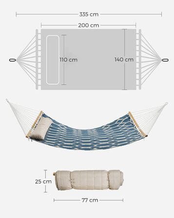 Гамак SONGMICS з підкладкою та подушкою, 200x140 см, бамбукові дуги, до 225 кг, сірі та бежеві ромби