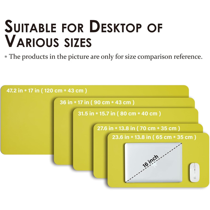 Підкладка під стіл Leder - антиковзаюча PU підкладка та килимок для миші для офісу та дому - органайзер та аксесуари для столу (Лимонний колір, 90см x 43см)