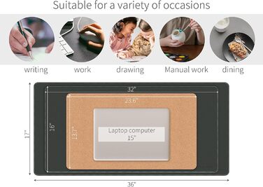 Килимок для миші RENMTURE двосторонній: Корк + PU-шкіра, 90x43 см, для офісу та дому, водостійкий, антиковзкий, чорний