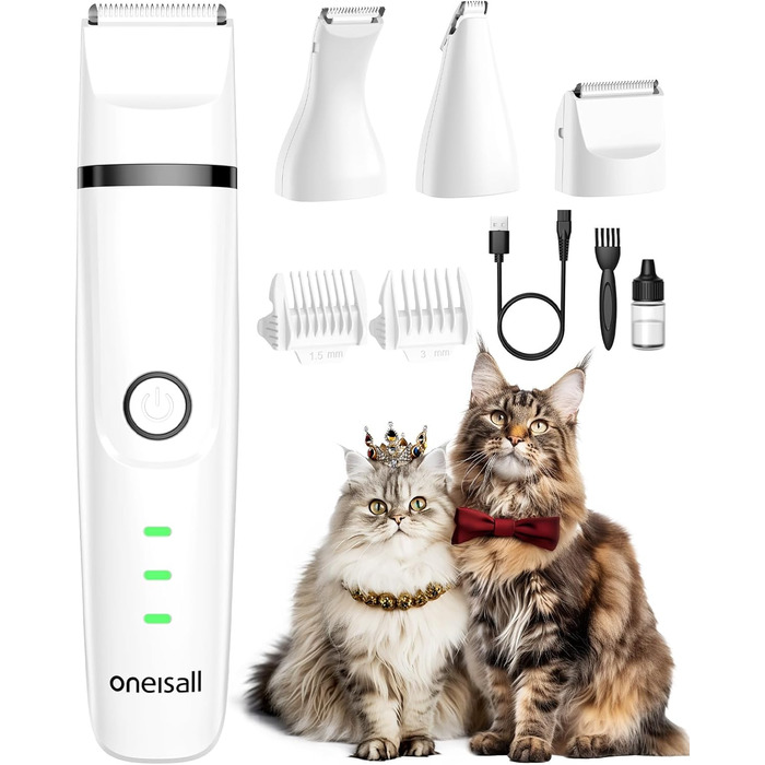Набір для стрижки котів та собак 3-в-1 Oneisall: тиха професійна машинка для грумінгу, ідеальна для догляду за лапами, анальним отвором та спутанним хутром