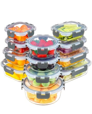 Набір скляних контейнерів для зберігання їжі Borosilikatglas 20 шт. (5x 1040ml + 5x 370ml) - для мікрохвильової печі, приготування їжі та духовки, з герметичним закриттям