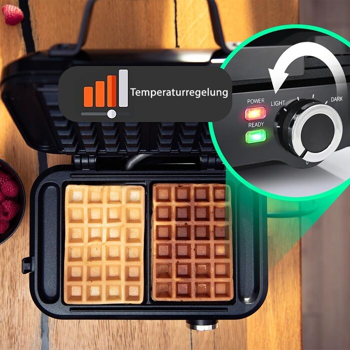 LEHMANN Double Belgian Waffle Maker - 1200W - Non-Stick - Adjustable Temperature - Makes Waffles in 3 Minutes