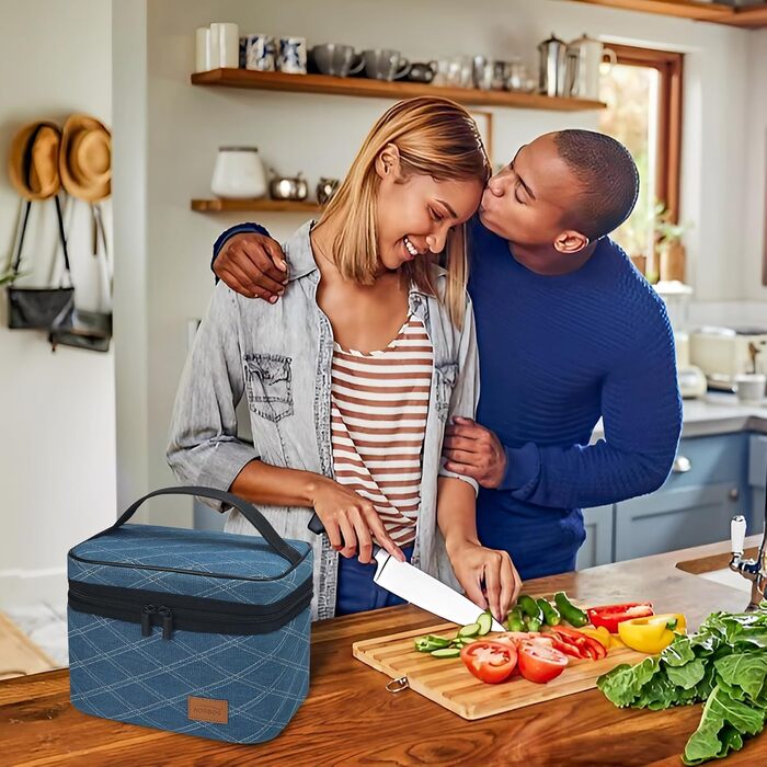 Легка термосумка-ланчбокс для їжі: складана, водонепроникна, у синій клітинку