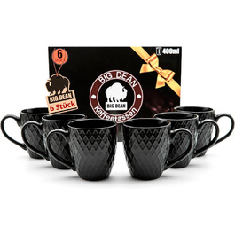 Набір кавових чашок BigDean 6 шт. 400 мл, чорний матовий керамічний посуд - подарунковий набір
