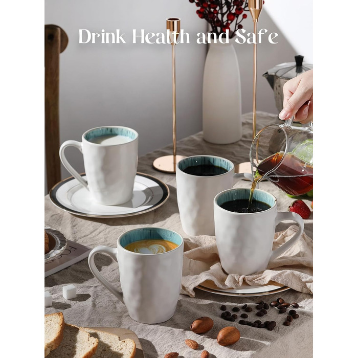 DOWAN Polar Glacier Coffee Mug Set - 6 x 470 ml Modern Stoneware Mug - Large Coffee Mug - Microwave and Dishwasher Safe - Matte White Porcelain Coffee Cups