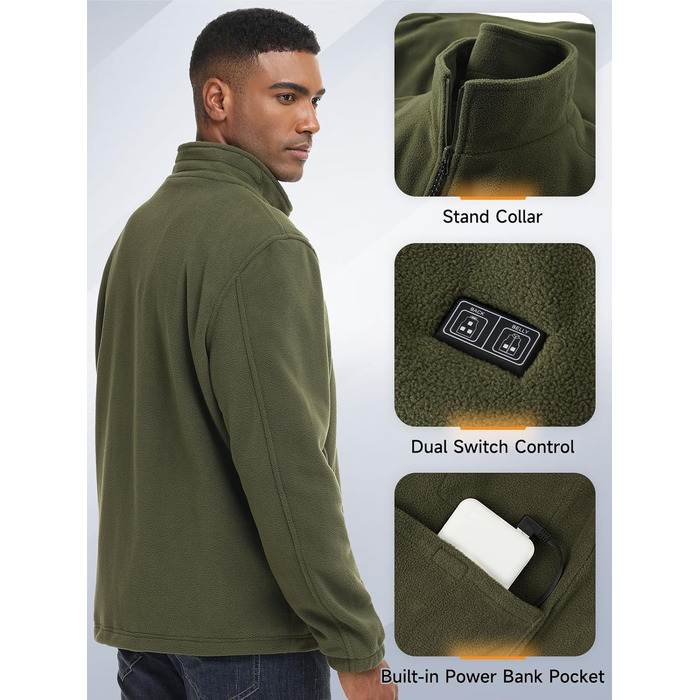 Обогрівальний жилет LABEWVI з акумулятором 10000mAh, чоловічий/жіночий, фліс Polar, USB, зелений