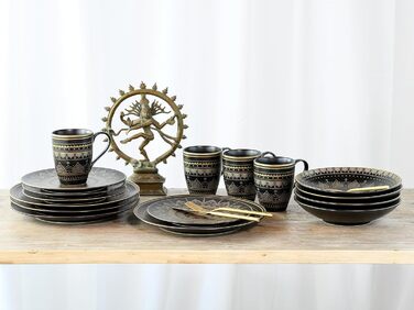 CreaTable Набір посуду MANDALA GOLD - чорний, 16 частин, кераміка, для дому, в духовку та мийку