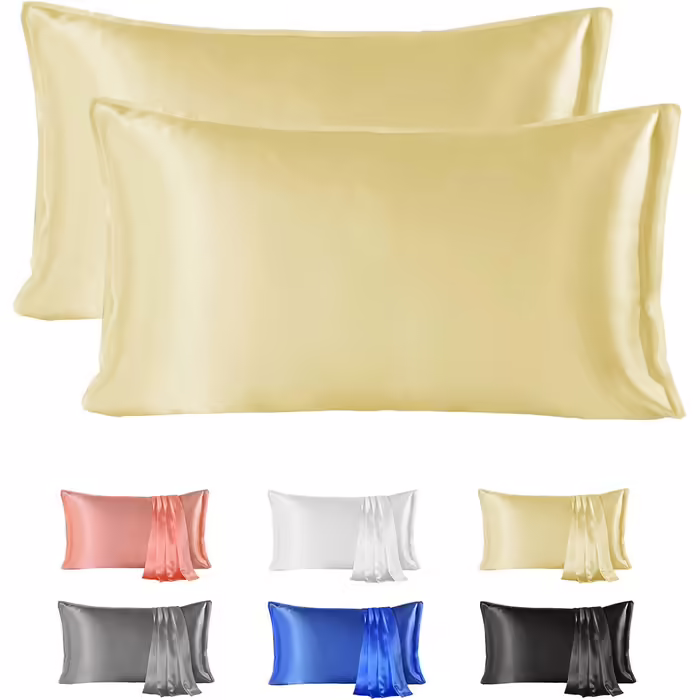 Silk 22 Momme Silk Pillowcase Set of 2, 100% Mulberry Silk Pillowcase for Hair and Skin with Envelope Closure, Soft and Smooth Silk Pillowcase, 50 x 66 cm Yellow Yellow 50x66cm