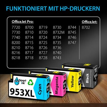 Комплект картриджів Smart Ink для HP 953XL (чорний, блакитний, пурпуровий, жовтий) з чипом для Officejet Pro 7720, 7730, 7740, 8210, 8218, 8710, 8715, 8718, 8720