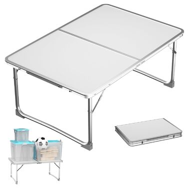 Складний алюмінієвий стіл для пікніка, саду, кемпінгу 120x60x70 см (білий) - регульована висота, легкий, для вечірок та грилю