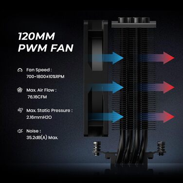 ID-COOLING SE-214-XT Black: Кулер CPU з чорним дизайном, 4 теплові трубки, 120мм вентилятор, сумісний з LGA1700/1851/1200/115X, AMD AM5/AM4