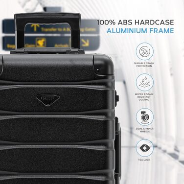 Чемодан Flight Knight Premium Travel - 8 коліс, алюмінієва рама, ABS корпус, 55x35x20 см, чорний