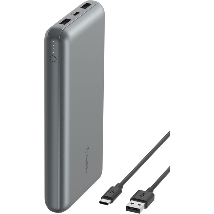 Powerbank Belkin 20000mAh з USB-C та USB-A, 20K, сірий, для iPhone, Galaxy, Pixel, iPad, AirPods