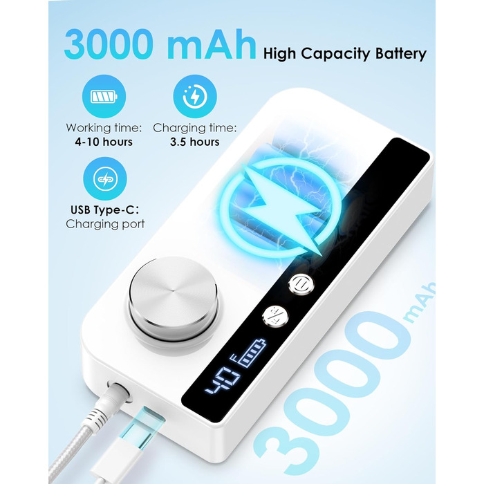 Електричний фрезер для нігтів з LCD дисплеєм, 40000 об/хв, 15 насадок, для манікюру та педикюру, F/R напрямок обертання, для салону та дому (білий)