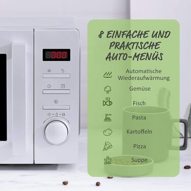 Мікрохвильова піч Comfee CMSN 20di White - 20л, 700W, білий колір, LED-дисплей, 8 меню, таймер, внутрішнє освітлення