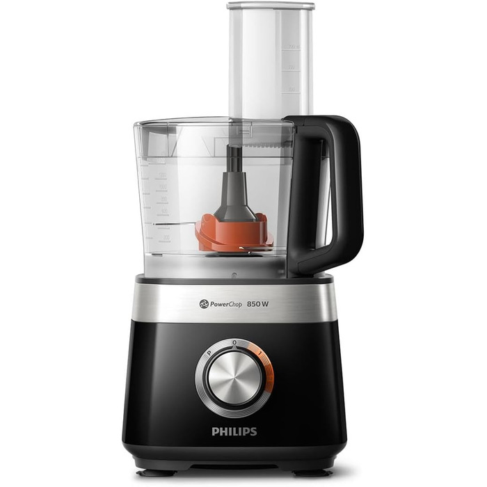Philips Compact Food Processor – 850W, 31 Functions, 2.1-Liter Bowl, PowerChop, Stainless Steel Blade (HR7530/10) 850 Watt, 29 Functions + Stand Mixer Attachment