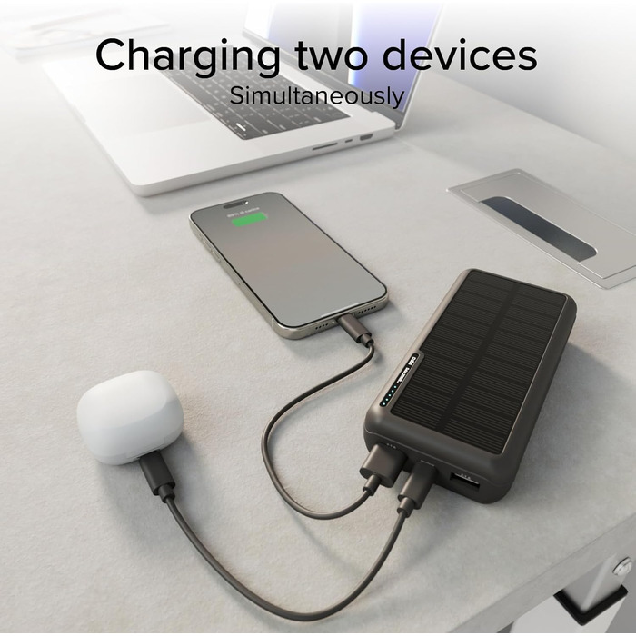 Powerbank SBS Solar 20000mAh з сонячною панеллю, швидкою зарядкою, LED-індикатором, USB-C, USB-A, чорний