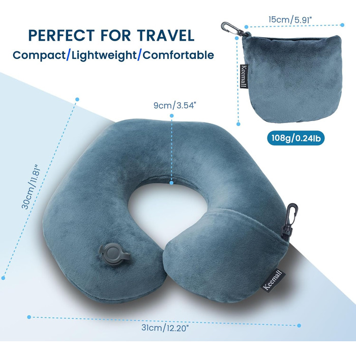 Подушка для шиї BestMaxs надувна туристична для подорожей, літака, поїзда, авто. Зручна, з наволочкою, для офісу та сну. Колір: Deep Grey