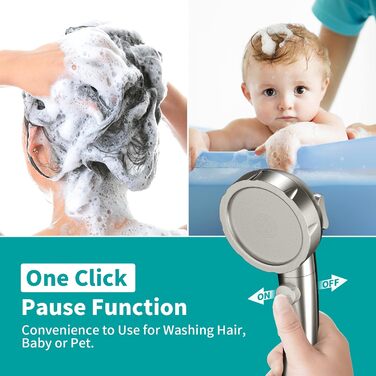 MIAOHUI Modern Handheld Showerhead with On/Off Switch, High-Pressure Showerhead with Handheld, 3 Spray Settings, Detachable Showerhead with Hose, Adjustable Shower Holder (Brushed Nickel)