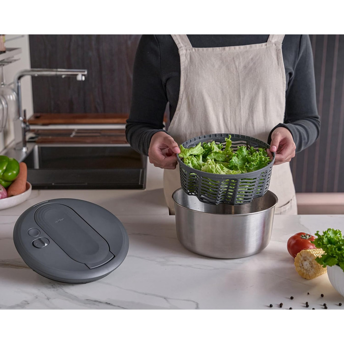 Салатниця-швидкосушка Zyliss Swift Dry 6L з нержавіючої сталі, BPA-free, AquaVent™ технологія, антиковзаюче дно, для миття в посудомийній машині