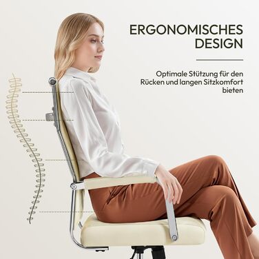 Офісне крісло Yaheetech з підлокітниками, ергономічне, для офісу, комп'ютерне, для начальника, висока спинка, з функцією гойдання, до 136 кг, бежеве