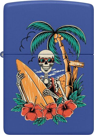 Запальничка Zippo Surfer Skull, вітрозахисна, синя матова, металева, багаторазова, подарункова упаковка, США