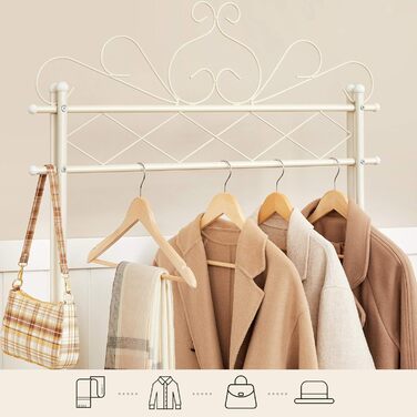 SONGMICS Vintage Style Clothes Rack Wardrobe Clothes Rail with Clothes Rod and 2 Shelves made of Metal 92 x 173 x 41 cm (W x H x D), Cream White, HSR07W