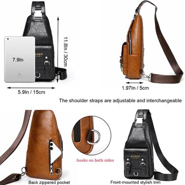 Чоловіча нагрудна сумка через плече з PU-шкіри, чорна. Водостійка, зручна, casual стиль.