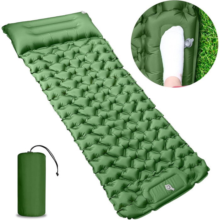 YOUXIU Self-Inflating Camping Mat - Lightweight, Waterproof Sleeping Pad with Foot Pump - Ideal for Hiking, Travel & Tent Use (Green)