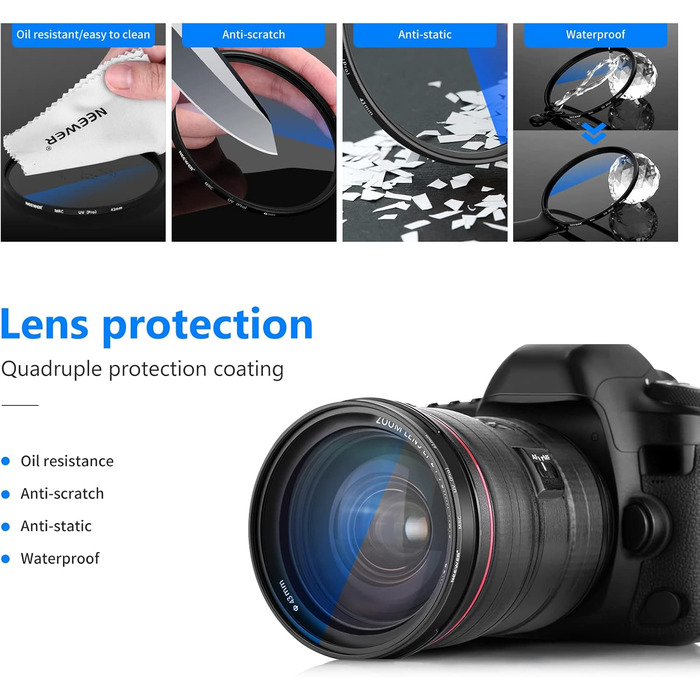 Фільтр NEEWER MRC UV 43mm з багатошаровим покриттям, захисний фільтр для об'єктиву, водонепроникний, стійкий до подряпин