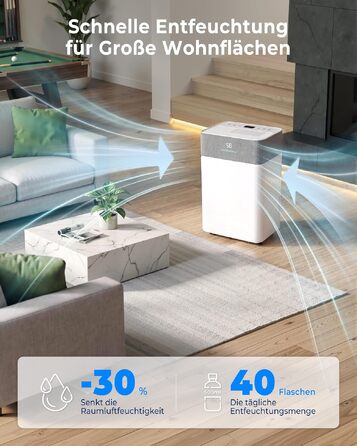 Осушувач повітря Airfish 30 л/добу, Smart WiFi, резервуар 5.5 л, авторозморожування, таймер на 24 години, 2 режими обдуву, для ванної, спальні та вітальні