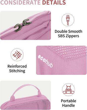 Органайзери для валізи ECOHUB (4 шт.) з мішком для одягу, набір екологічних пакувальних кубів для рюкзака та валізи, зелений/рожевий