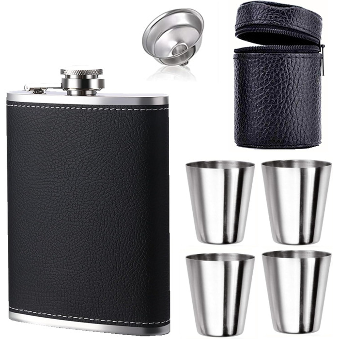 Фляга для алкоголю 8oz з нержавіючої сталі, набір з 4 склянок та воронкою, для чоловіків та жінок, подарункова коробка GUFRRST