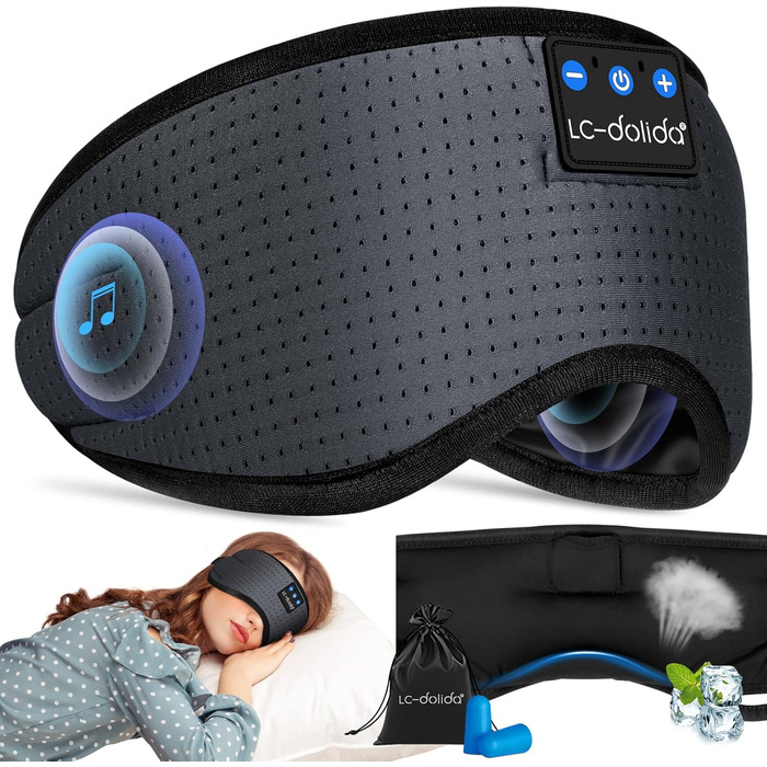 Маска для сну з Bluetooth навушниками Dolida – 100% блокування світла, дихаюча тканина Eisseide, для подорожей, йоги, медитації