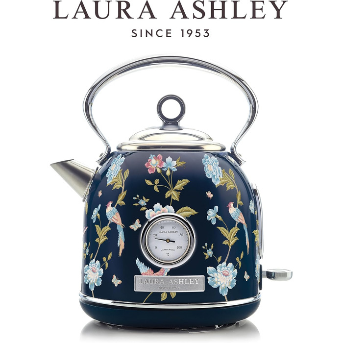 Laura Ashley Elveden Stainless Steel Cordless Electric Kettle - 1.7L, 2.2kW, with Temperature Display & Overheat Protection
