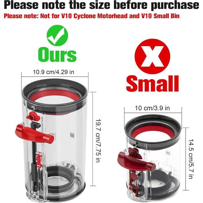 Dyson V10/V12/V13/V27 Replacement Dust Bin - Compatible with Dyson V10, SV12, SV13, SV27 - Part Number 969509-01