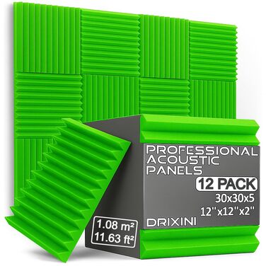 Акустичні панелі для звукоізоляції 30x30x5 см, набір 12 шт, пірамідна 3D структура для студії, подкастів та офісу (колір: зелений пісок)
